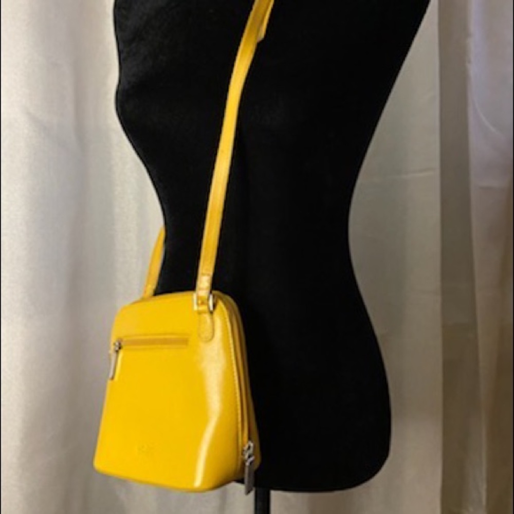 Genuine vintage Hobo Leather Crossbody Purse Yellow  Handmade Adjustable Strap